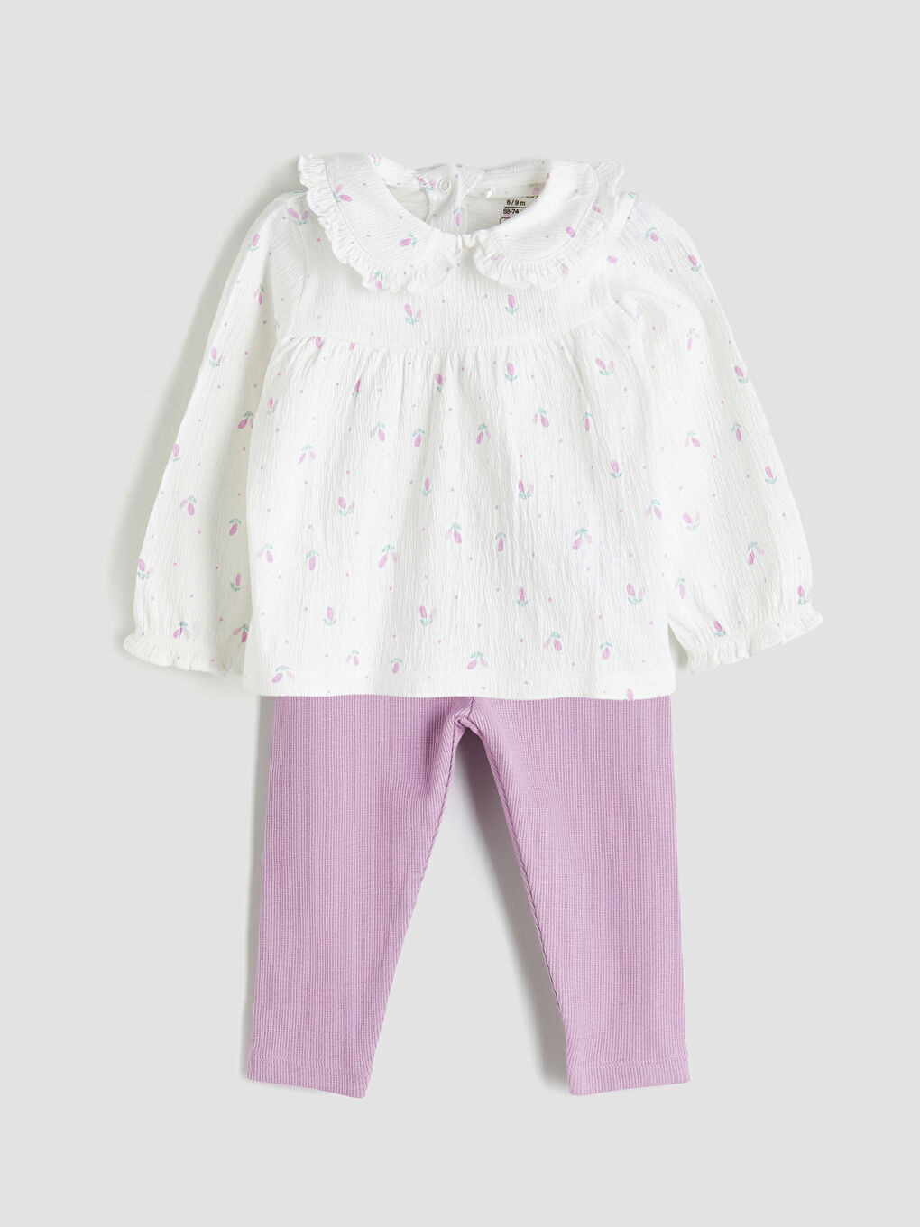 LCW baby یاخەی پیته‌ر پان گوڵدار بۆ کچان بلوز و پانتۆڵ ٢ دانە -W57226Z1-LRA