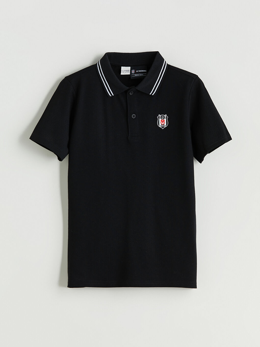 Siyah Polo Yaka Beşiktaş Baskılı Erkek Çocuk Tişört-2