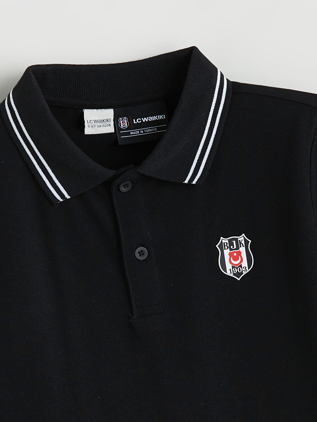 Siyah Polo Yaka Beşiktaş Baskılı Erkek Çocuk Tişört-3