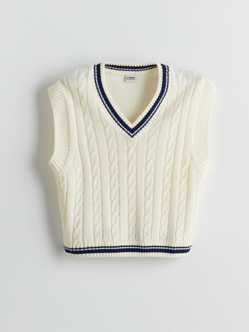 LCW Kids V Neck Plain Knitted Girls' Sweater Vest -W57234Z4-FES