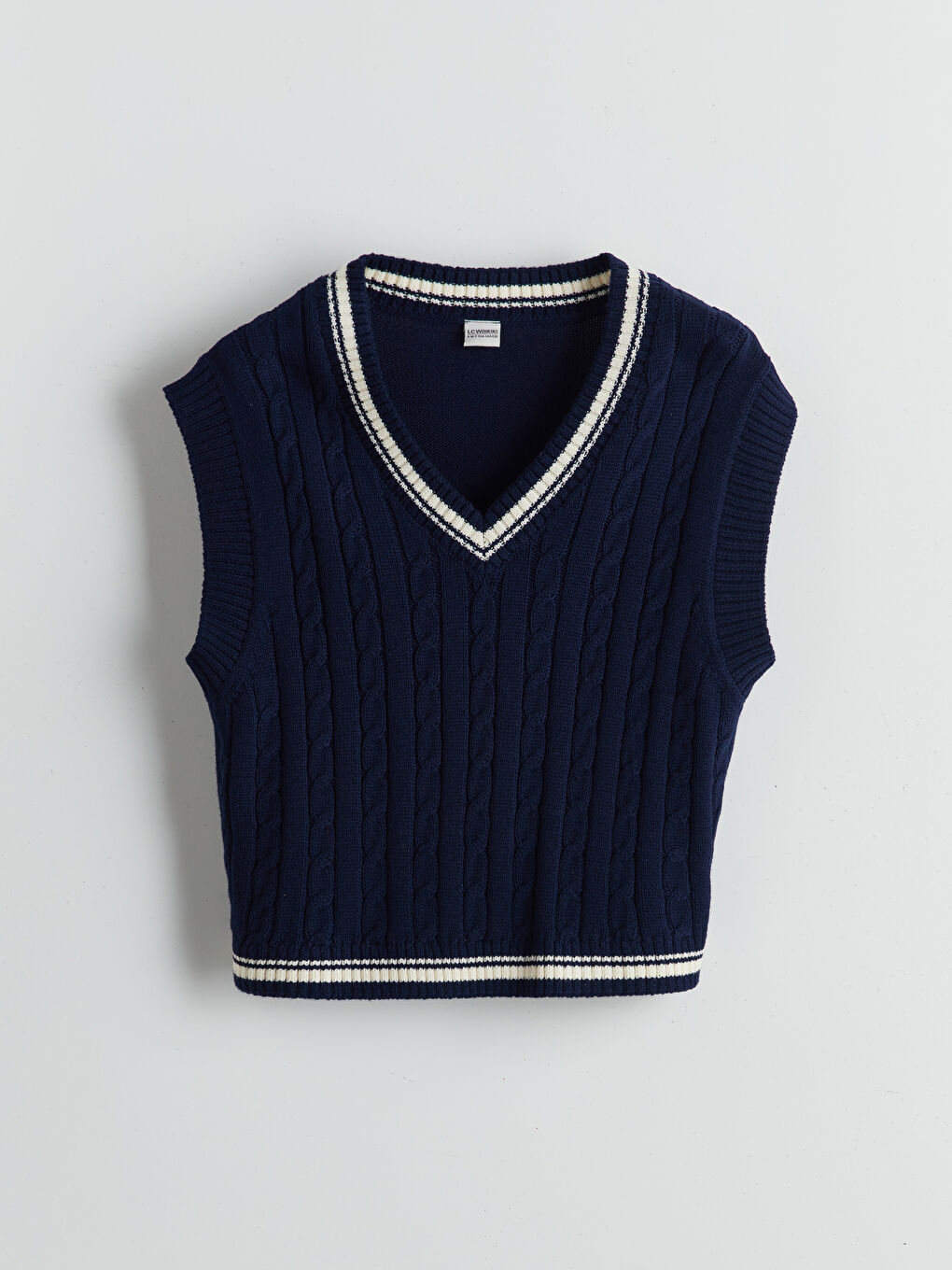V Neck Plain Knitted Girls' Sweater Vest