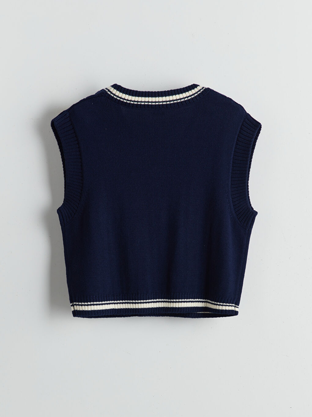 V Neck Plain Knitted Girls' Sweater Vest-1