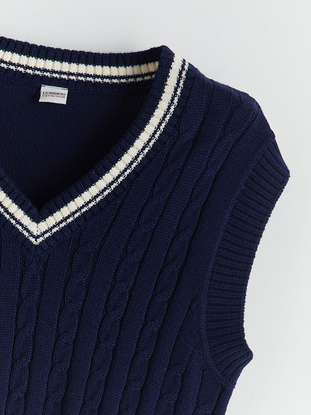V Neck Plain Knitted Girls' Sweater Vest-2