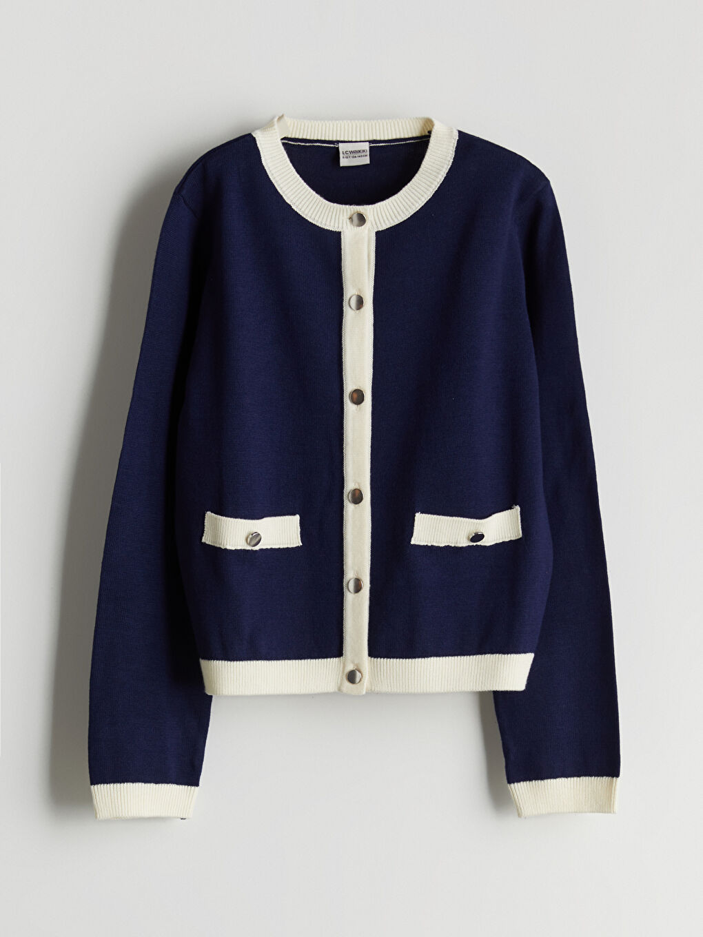 Crew Neck Pocketed Girls Cardigan