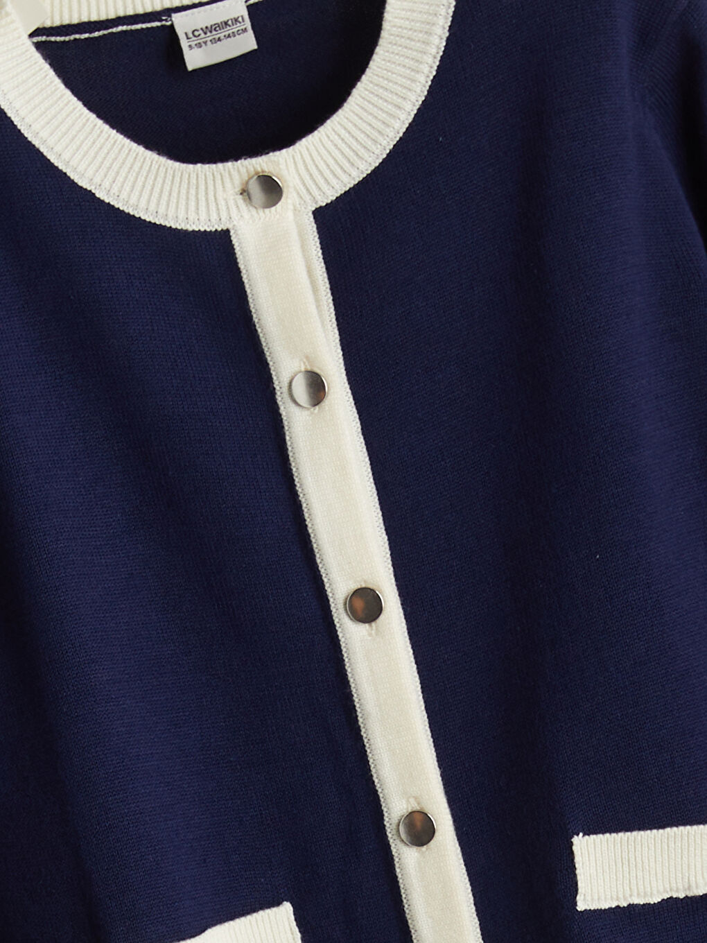 Crew Neck Pocketed Girls Cardigan-1