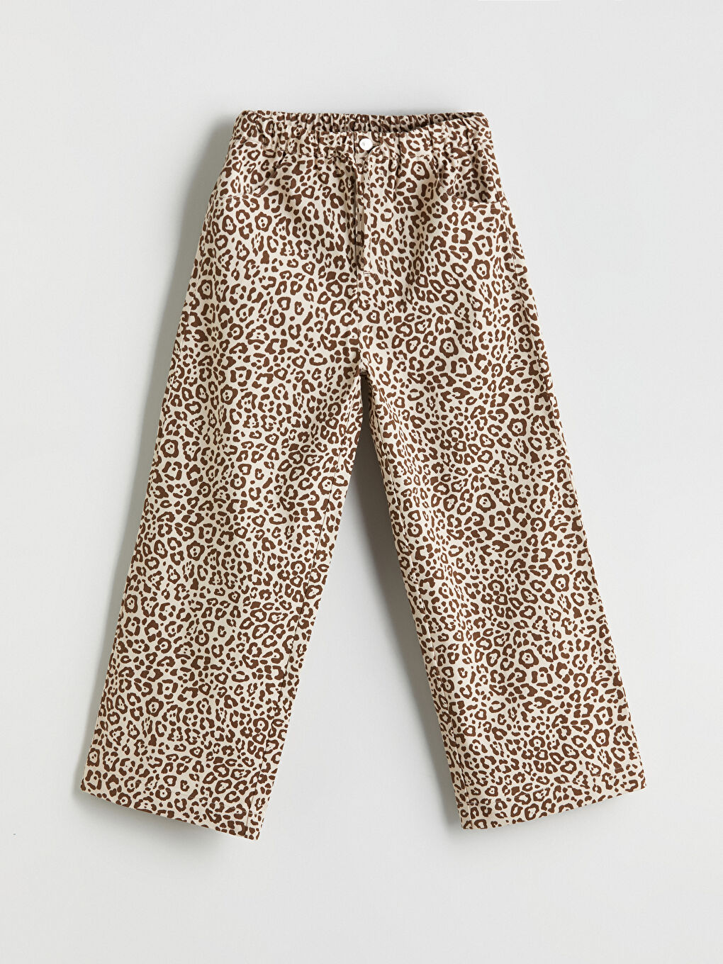 LCW Kids Elasticated Waist Leopard Print Girls' Trousers -W57263Z4-LRB