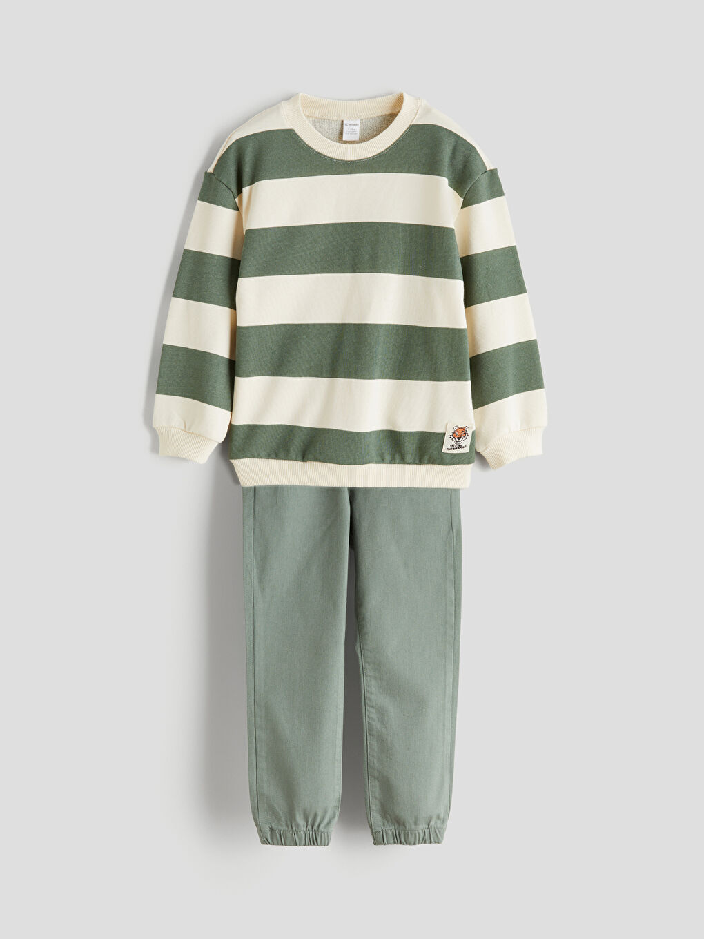 Bej Erkek Çocuk Çizgili Sweatshirt ve Jogger Pantolon