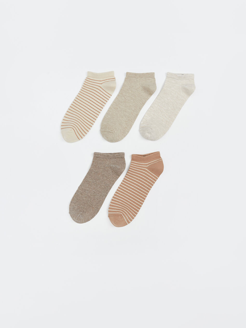 Kahverengi Çizgili Kadın Patik Çorap 5'li-1