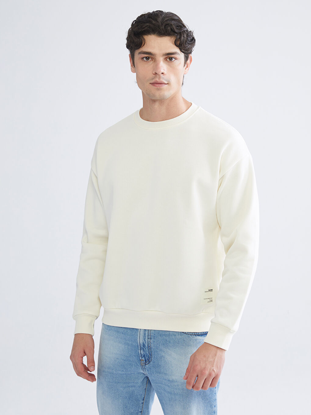 Crew Neck Embroidered Men's Thick Sweatshirt