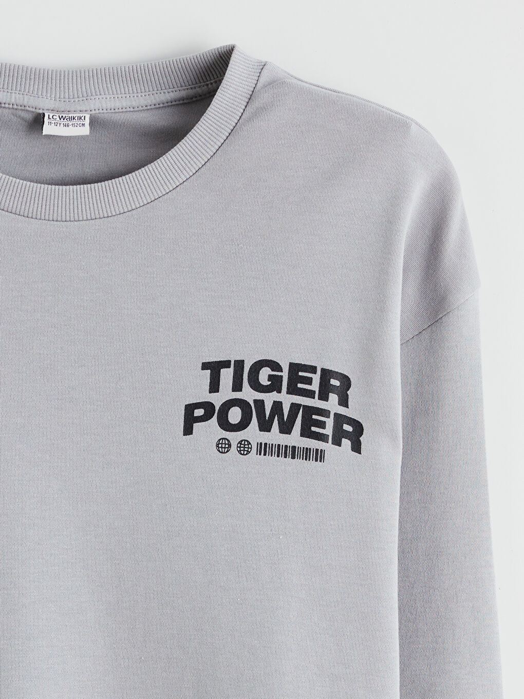 Gri Bisiklet Yaka Erkek Çocuk Tişört-2