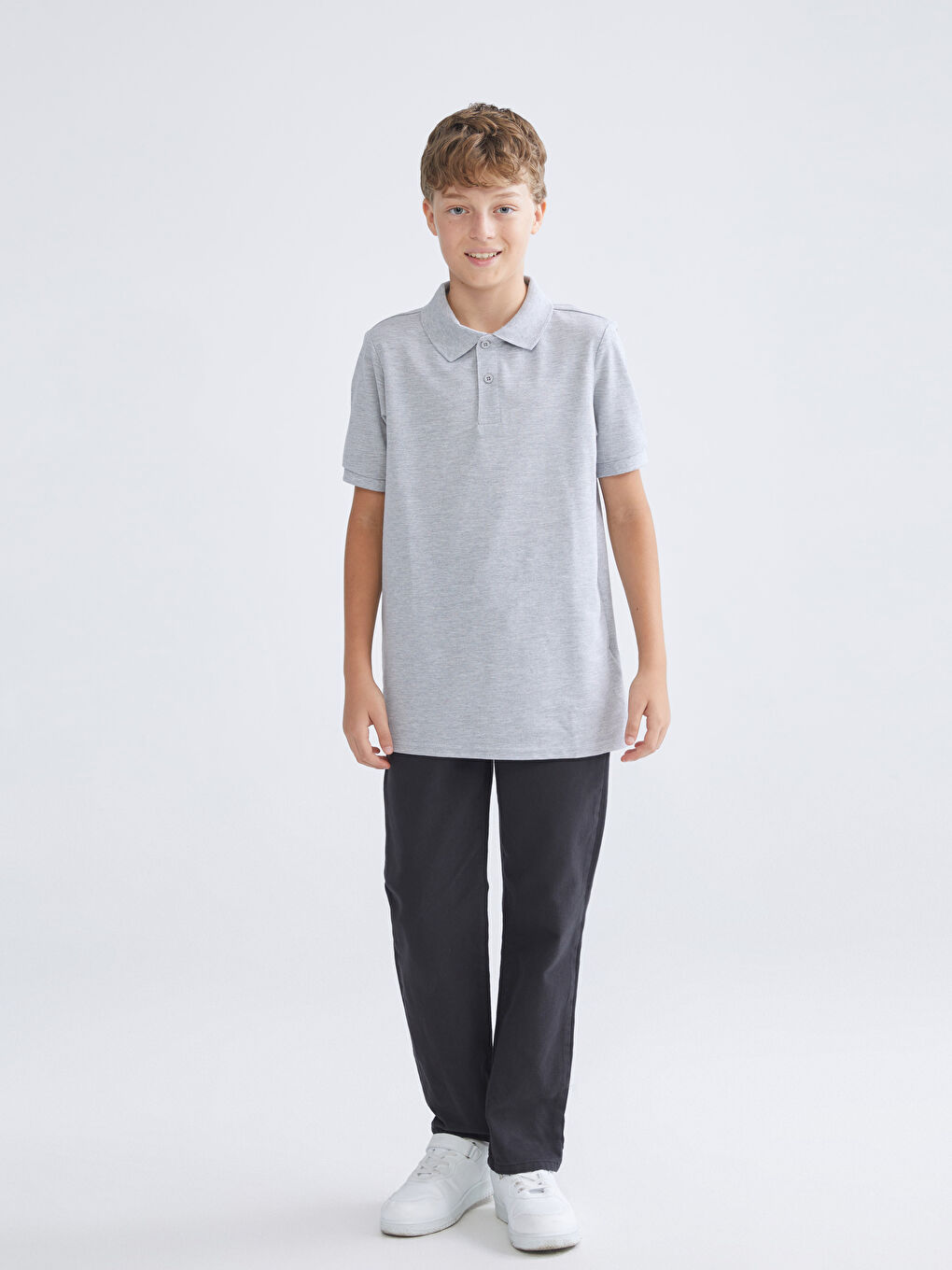 Gri Polo Yaka Erkek Çocuk Tişört-1