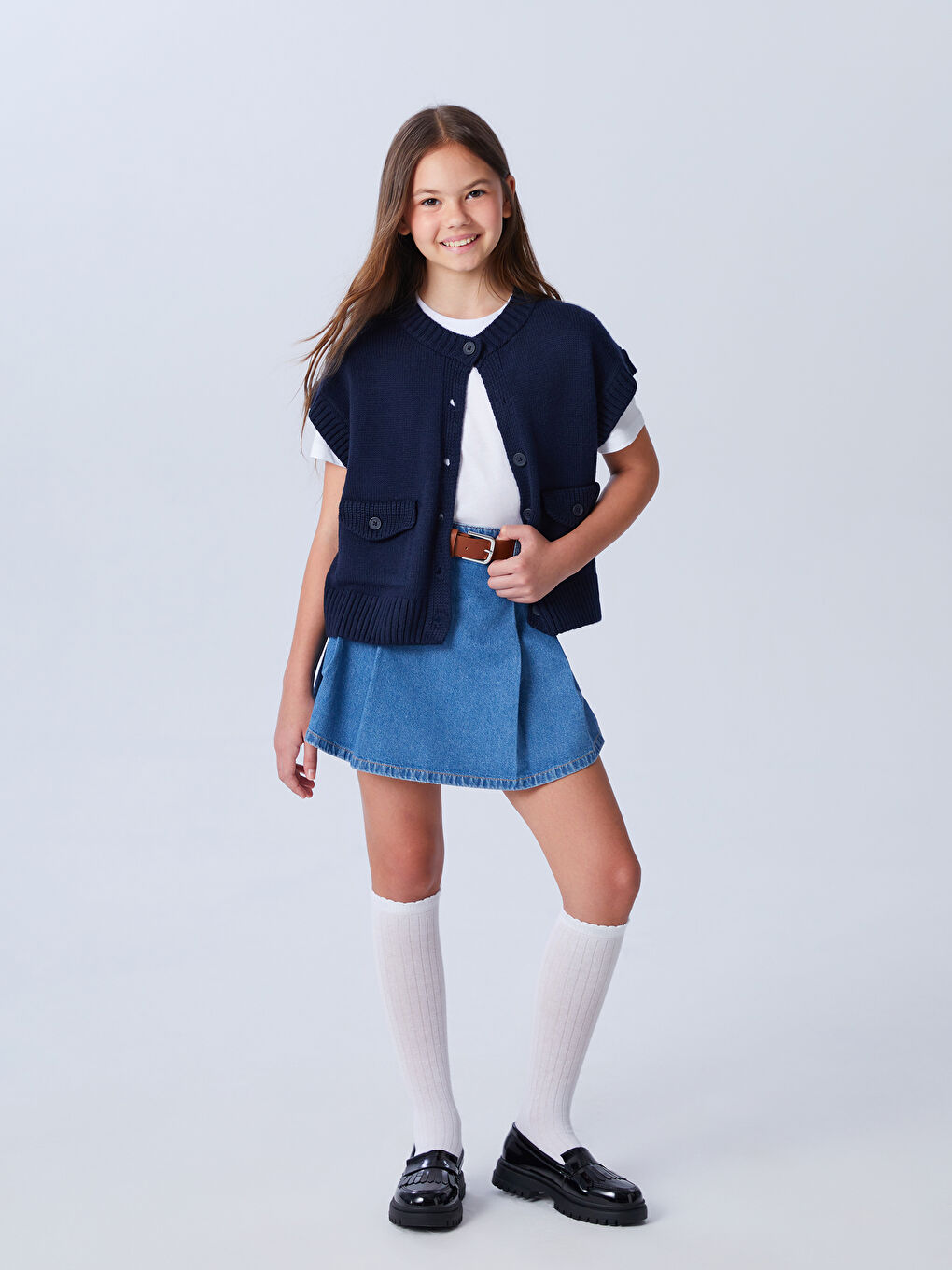 LCW Kids Girl INDIGO Denim Overlay Shorts -W57544Z4-H45