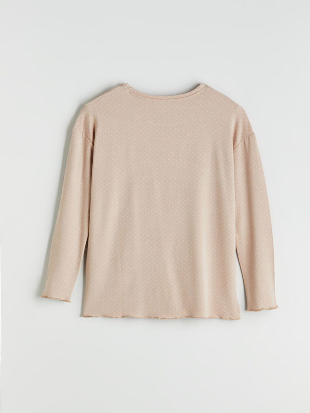 Bej Bisiklet Yaka Puantiyeli Kadın Pijama Üstü-1