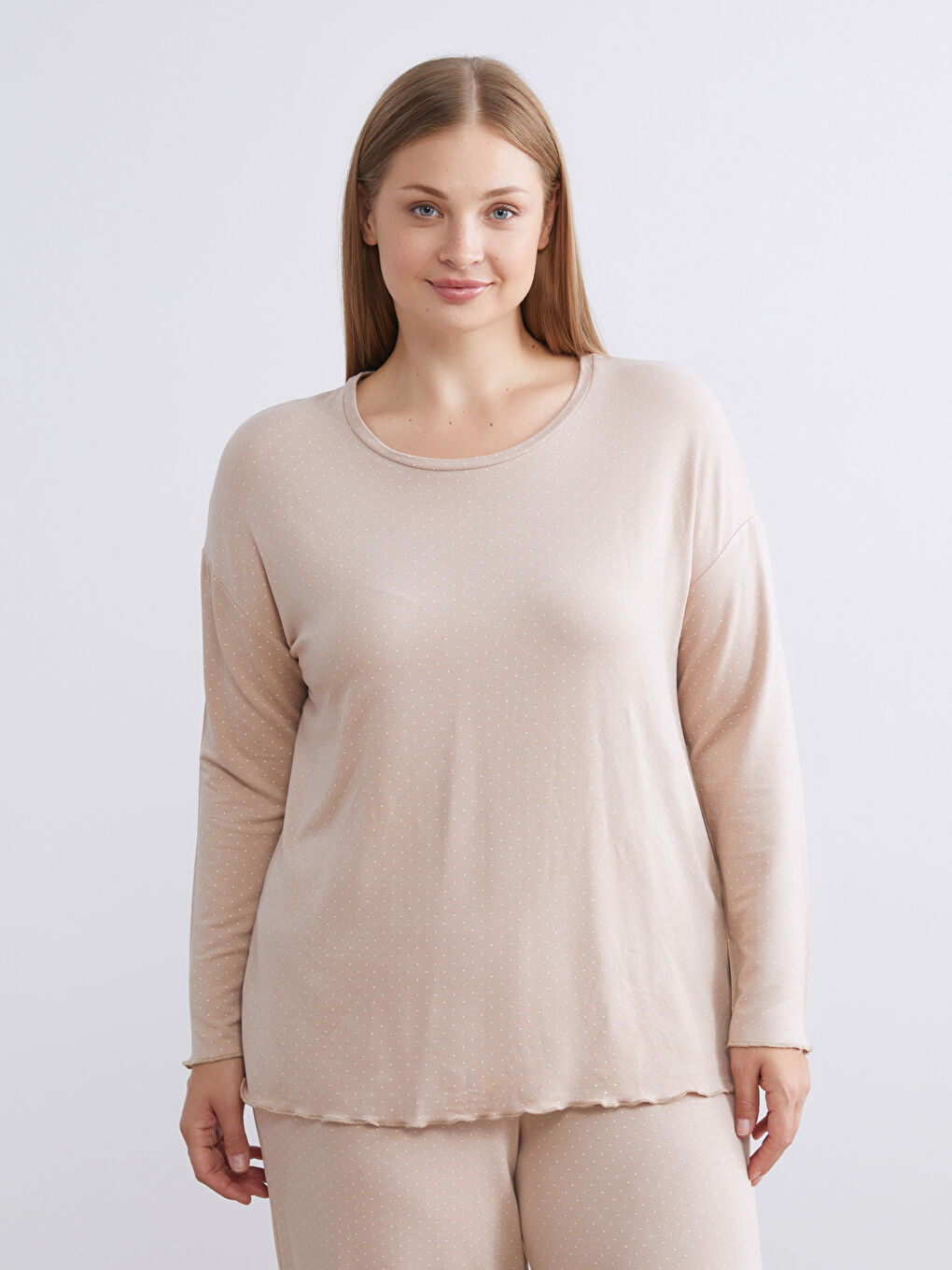 Crew Neck Polka Dot Long Sleeve Women's Pyjamas Set-5