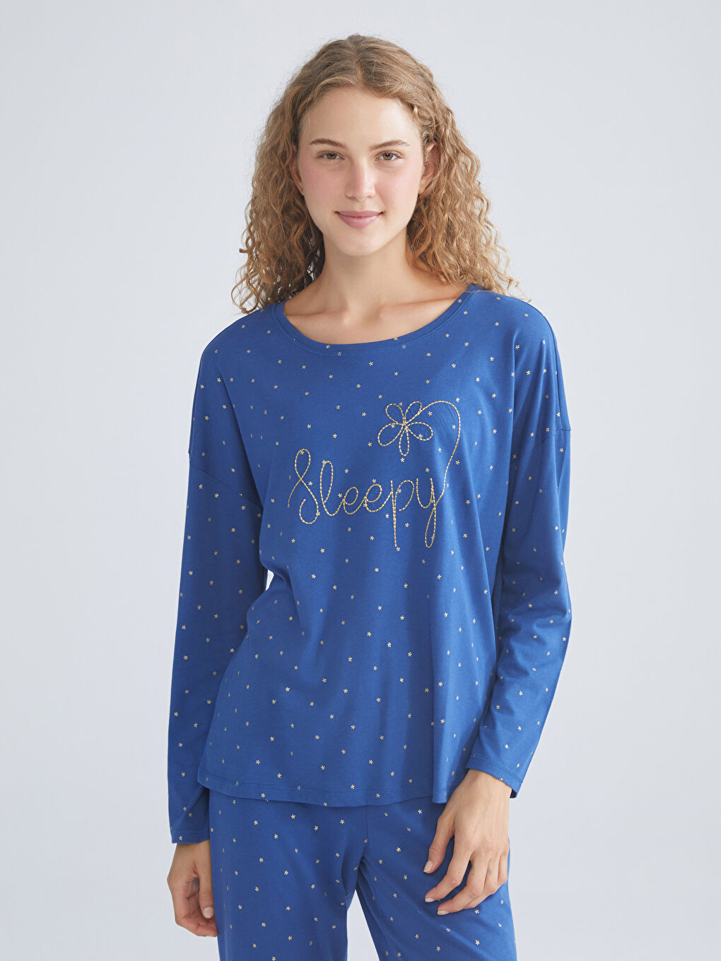 LCW DREAM Crew Neck Polka Dot Long Sleeve Women's Pyjamas Set -W57565Z8-LQN