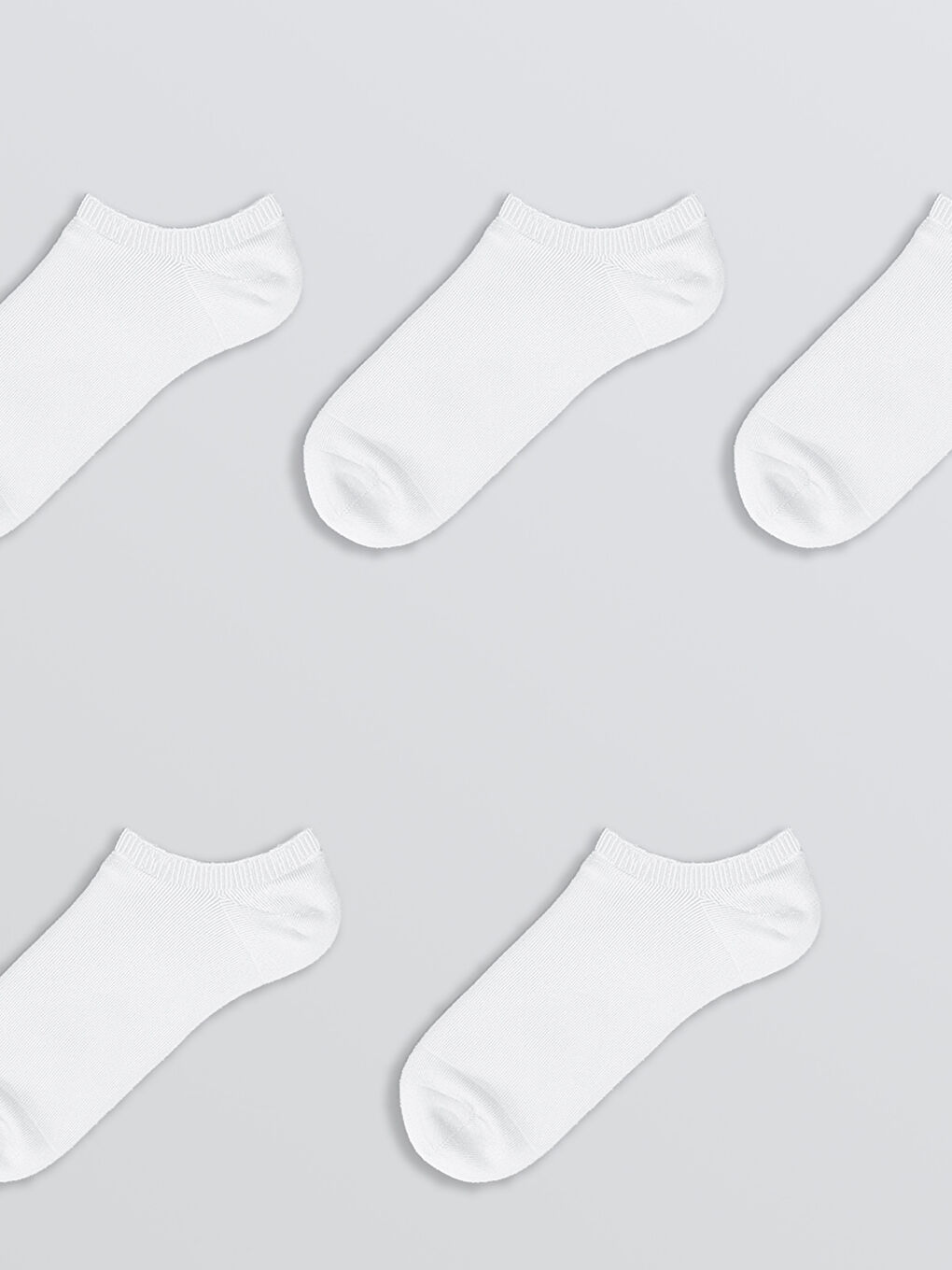 Beyaz Kadın Düz Sneaker Çorap 5'li-1