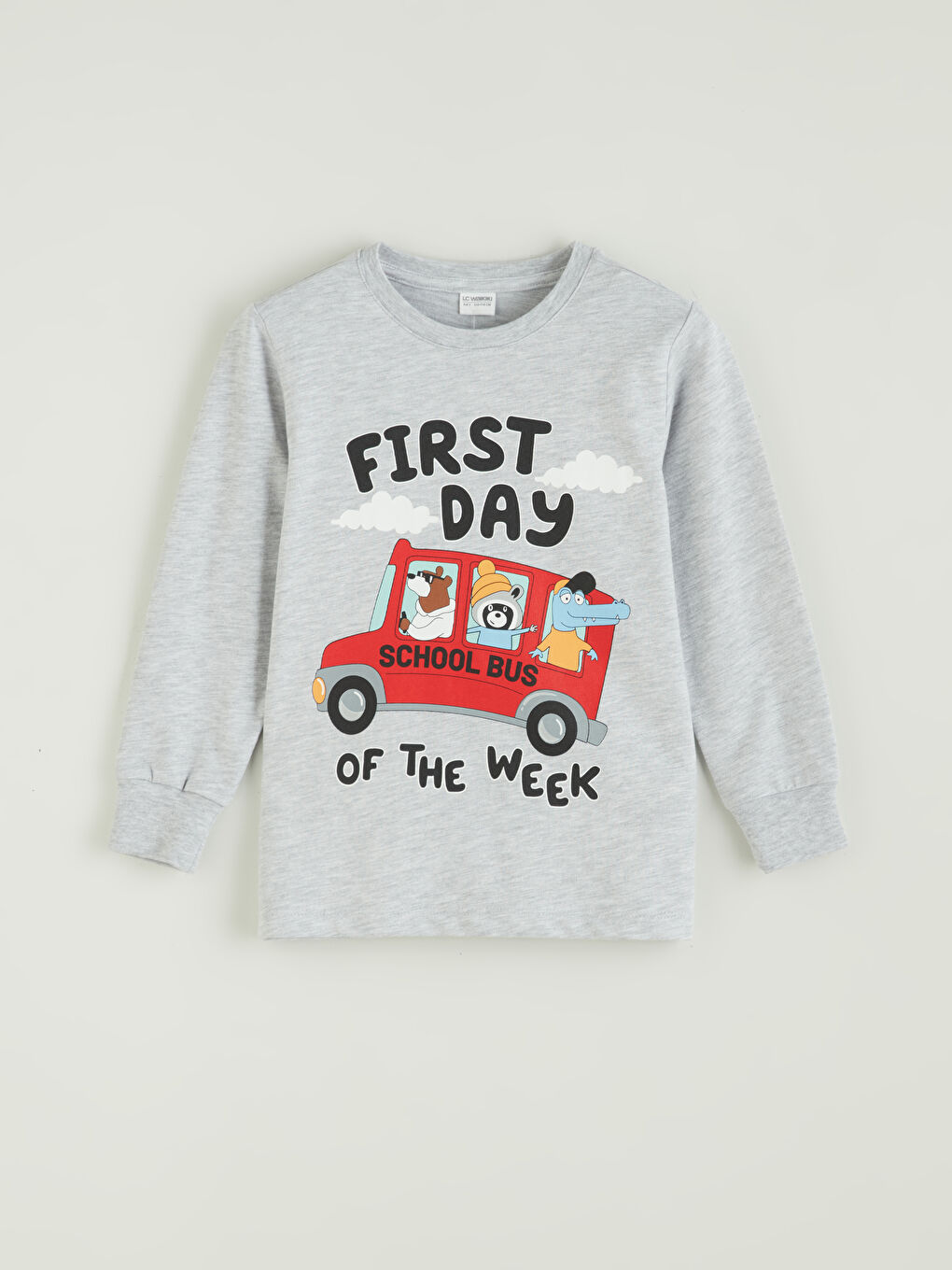 Gri Bisiklet Yaka Baskılı Erkek Çocuk Pijama Üst