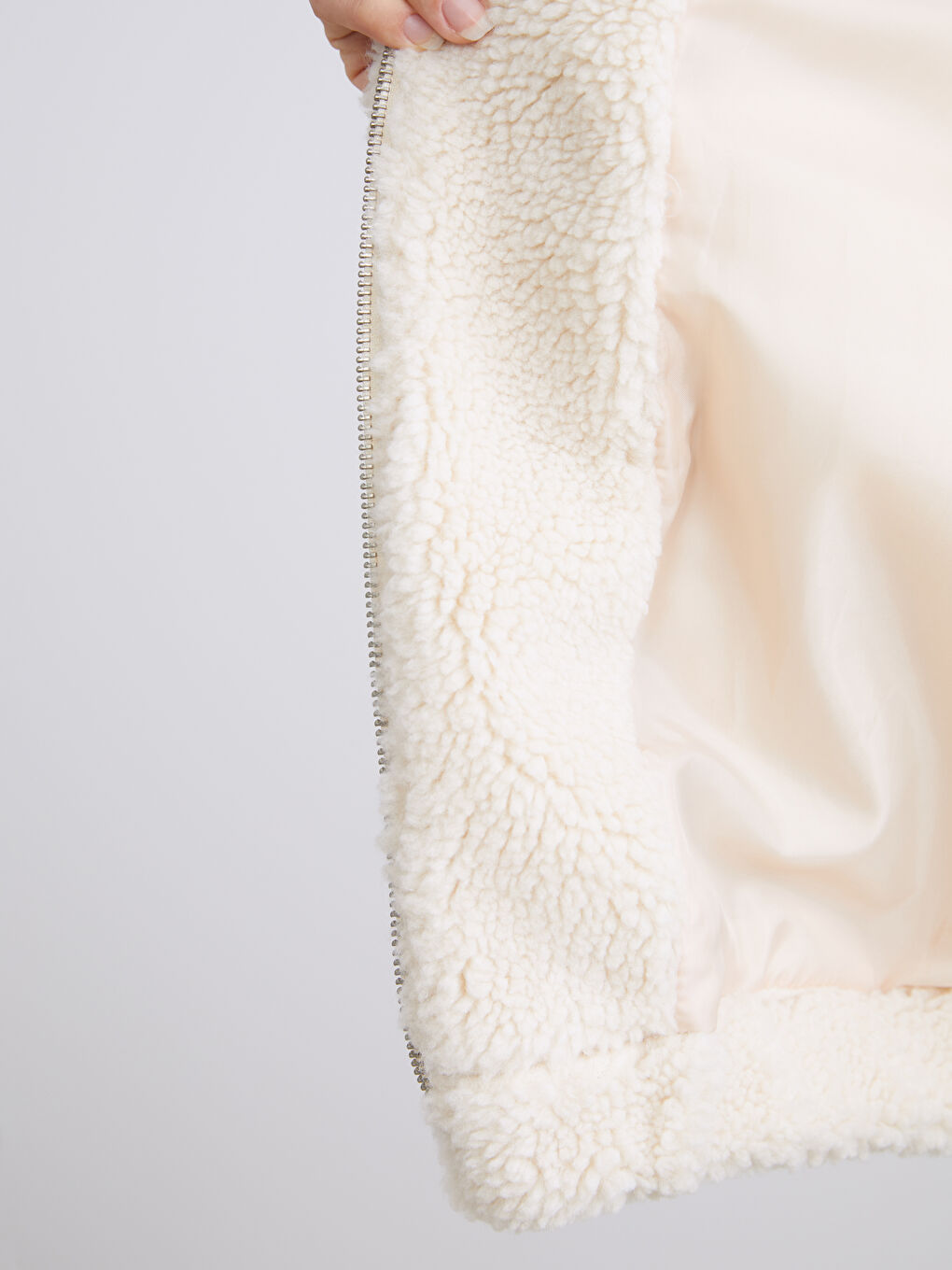 Women's Funnel Neck Plain Teddy Overcoat-2