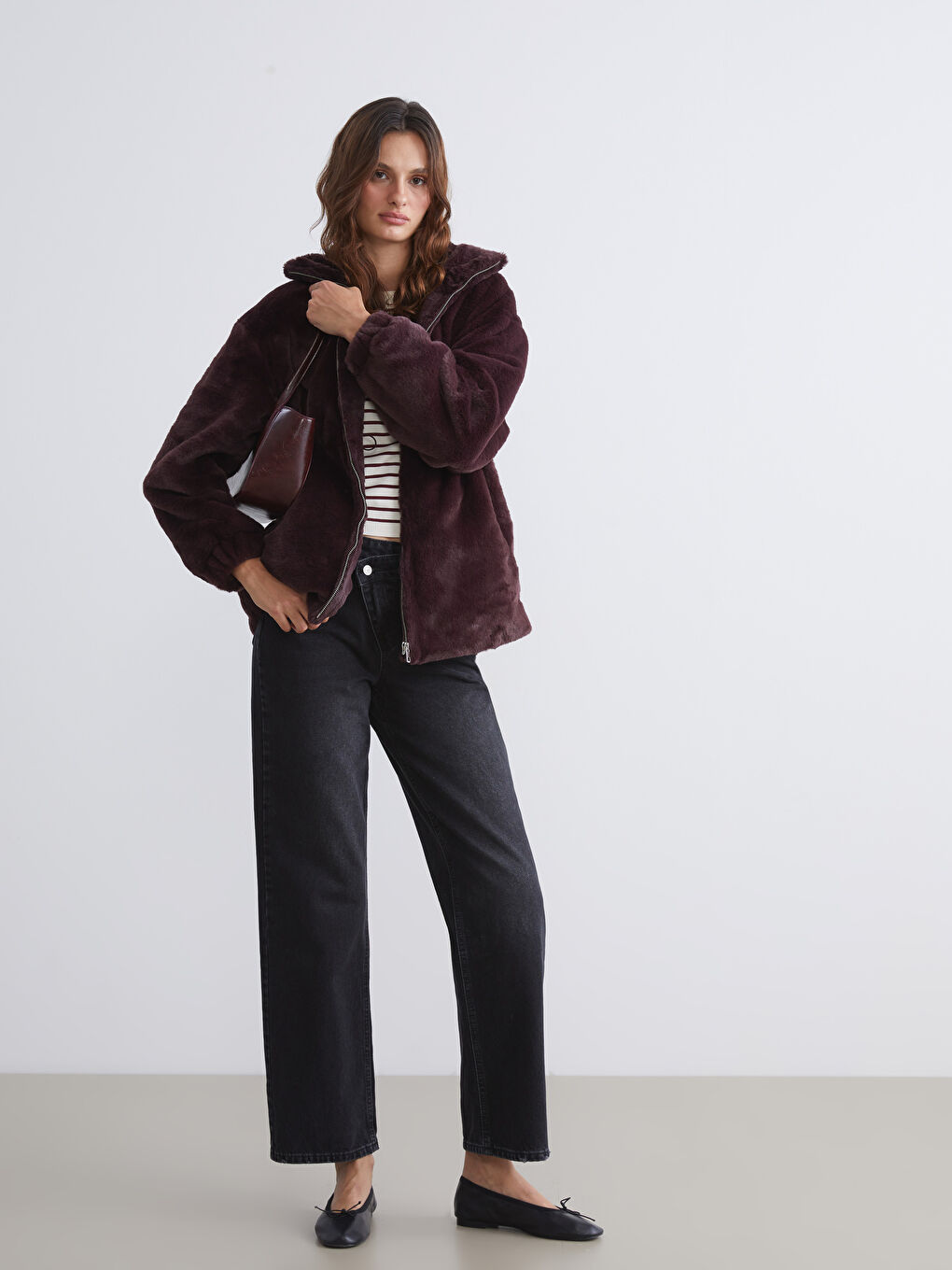 Funnel Neck Women's Faux Fur Overcoat-1