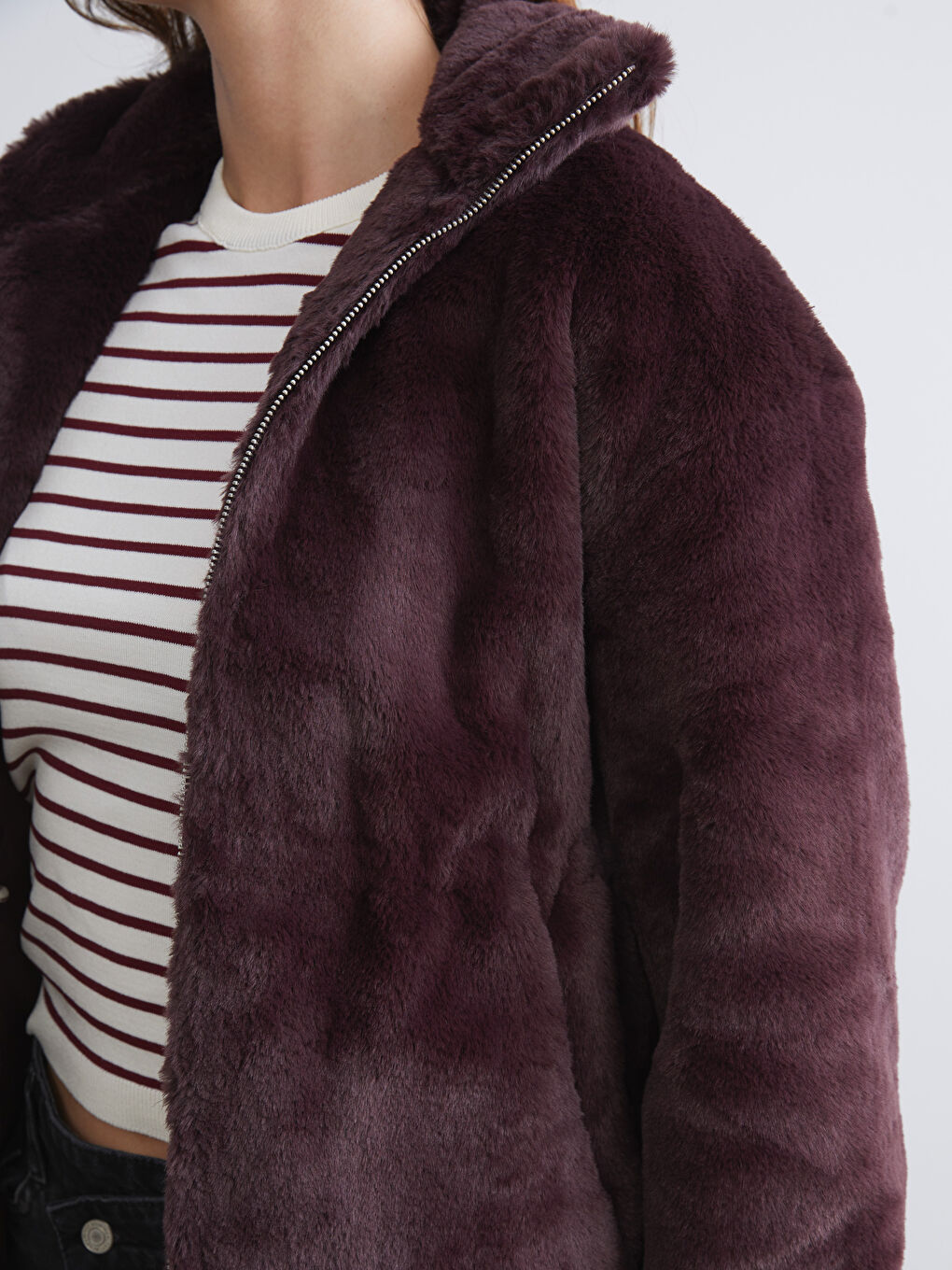 Funnel Neck Women's Faux Fur Overcoat-2