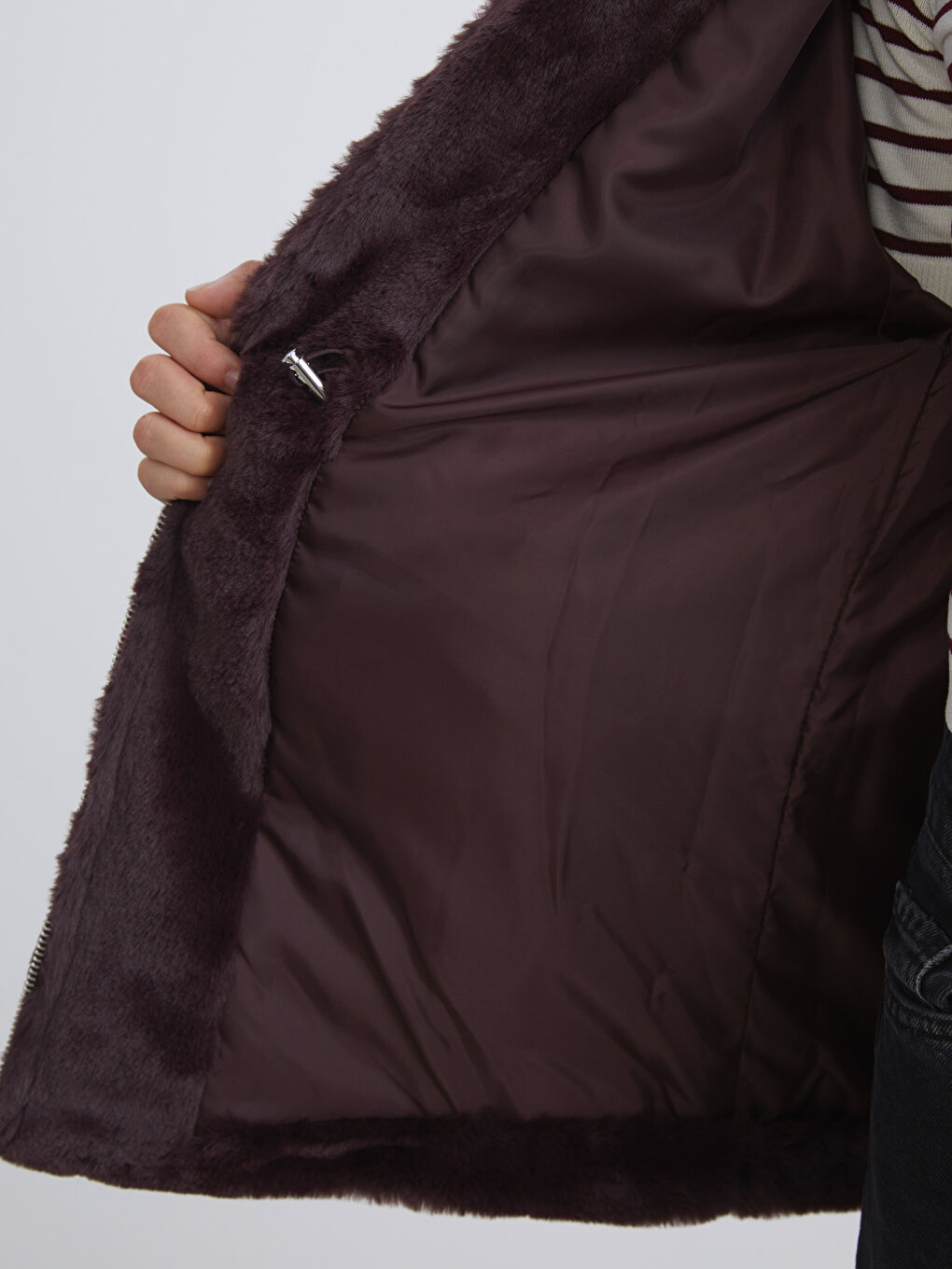 Funnel Neck Women's Faux Fur Overcoat-3