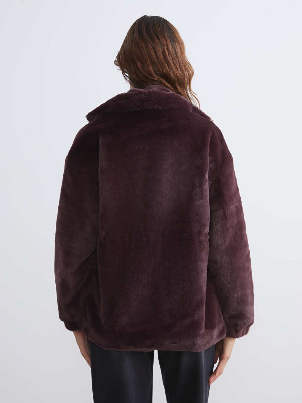 Funnel Neck Women's Faux Fur Overcoat-4