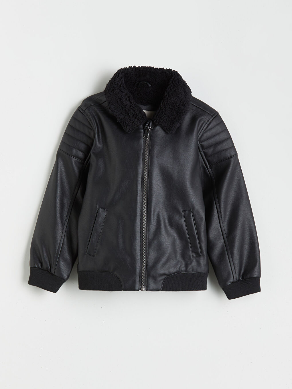 LCW Kids Boy BLACK Faux Leather Coat -W57718Z1-CVL