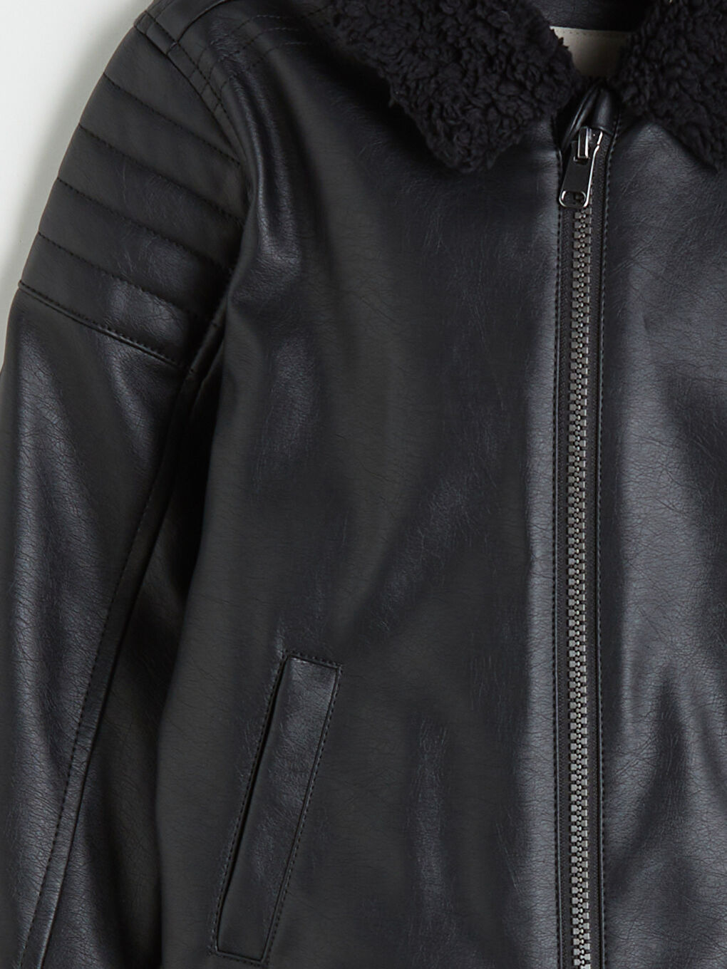 LCW Kids Boy BLACK Faux Leather Coat -W57718Z1-CVL