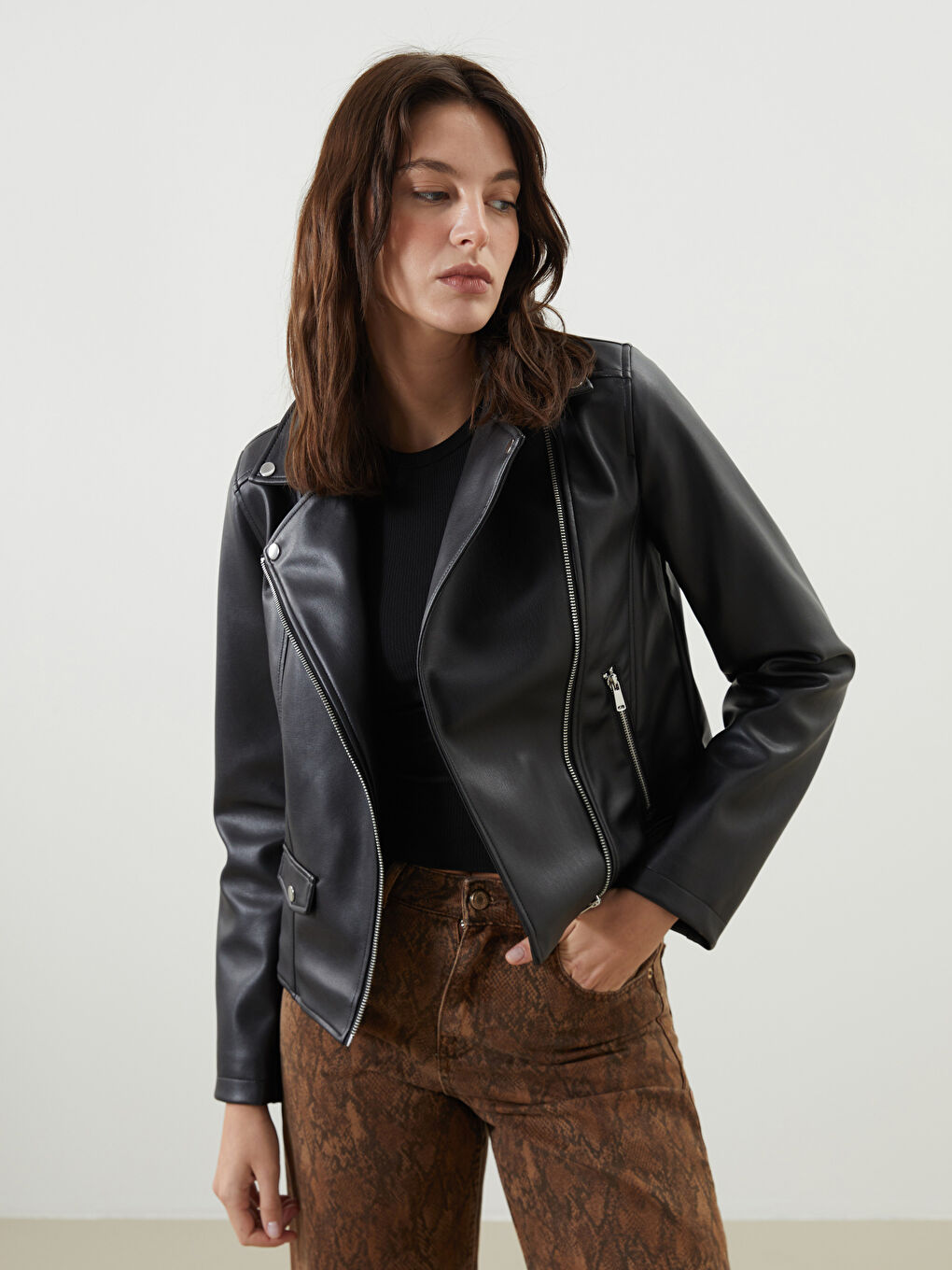 Biker Neck Women's Faux Leather Jacket