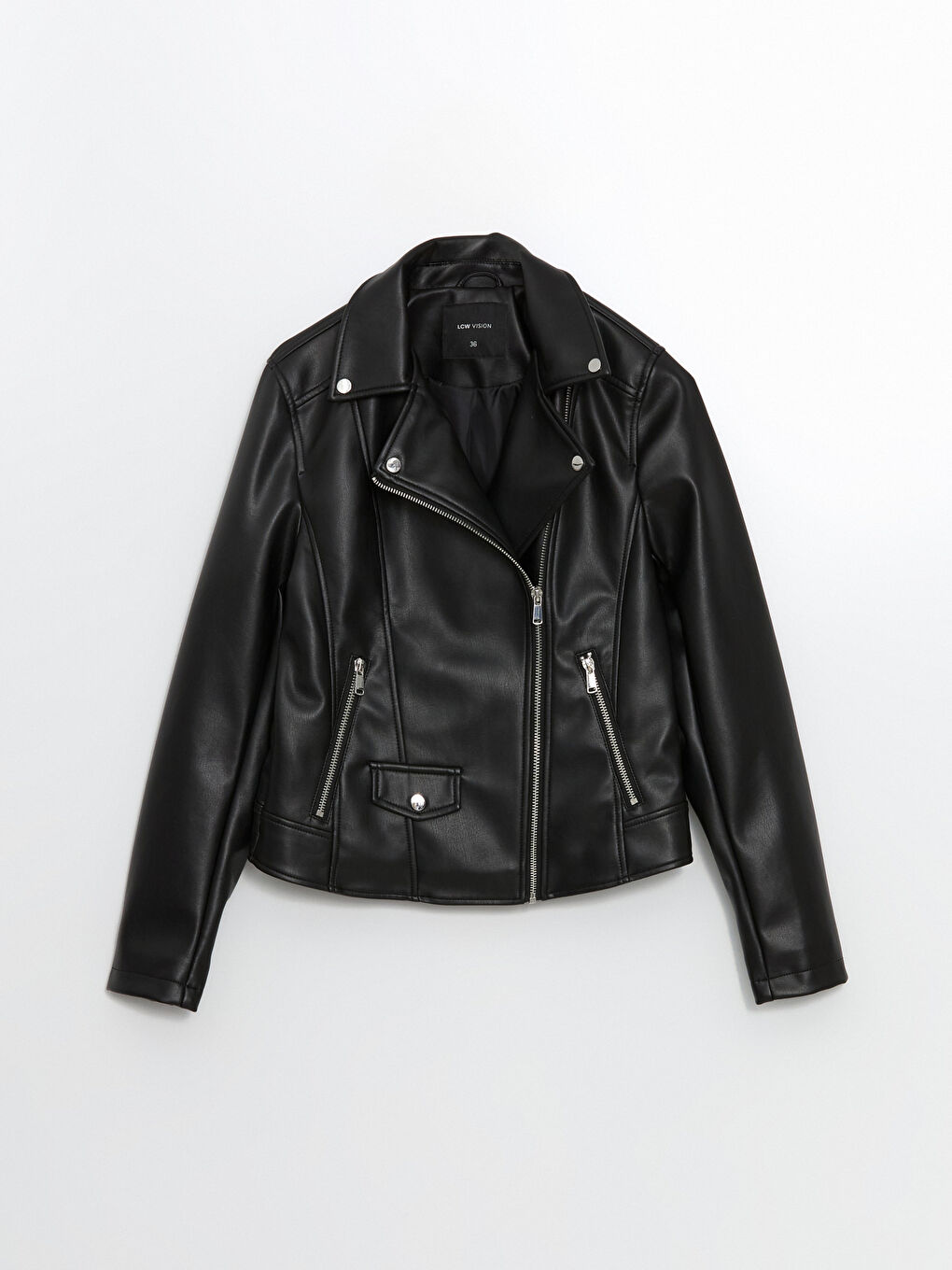 Biker Neck Women's Faux Leather Jacket-5