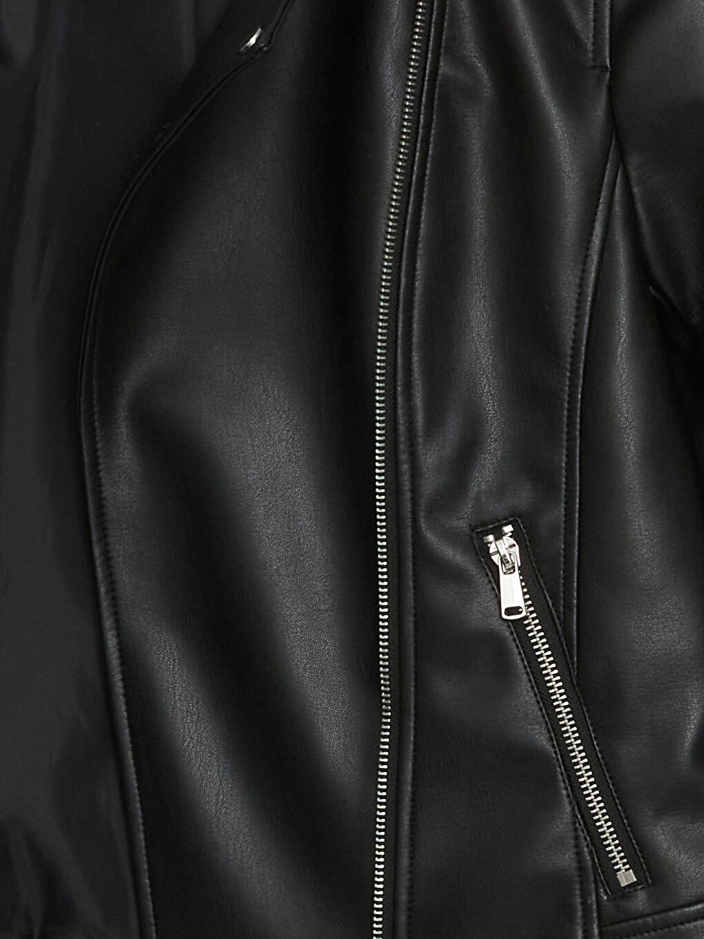 Biker Neck Women's Faux Leather Jacket-6
