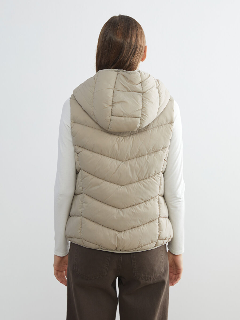 Bej Kapüşonlu Kadın Şişme Yelek-8