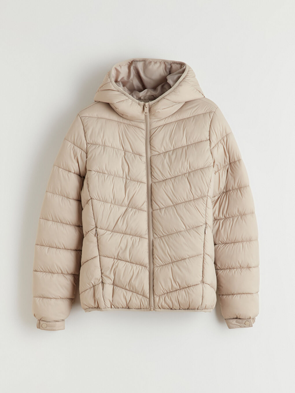 Bej Kapüşonlu Kadın Şişme Mont-5