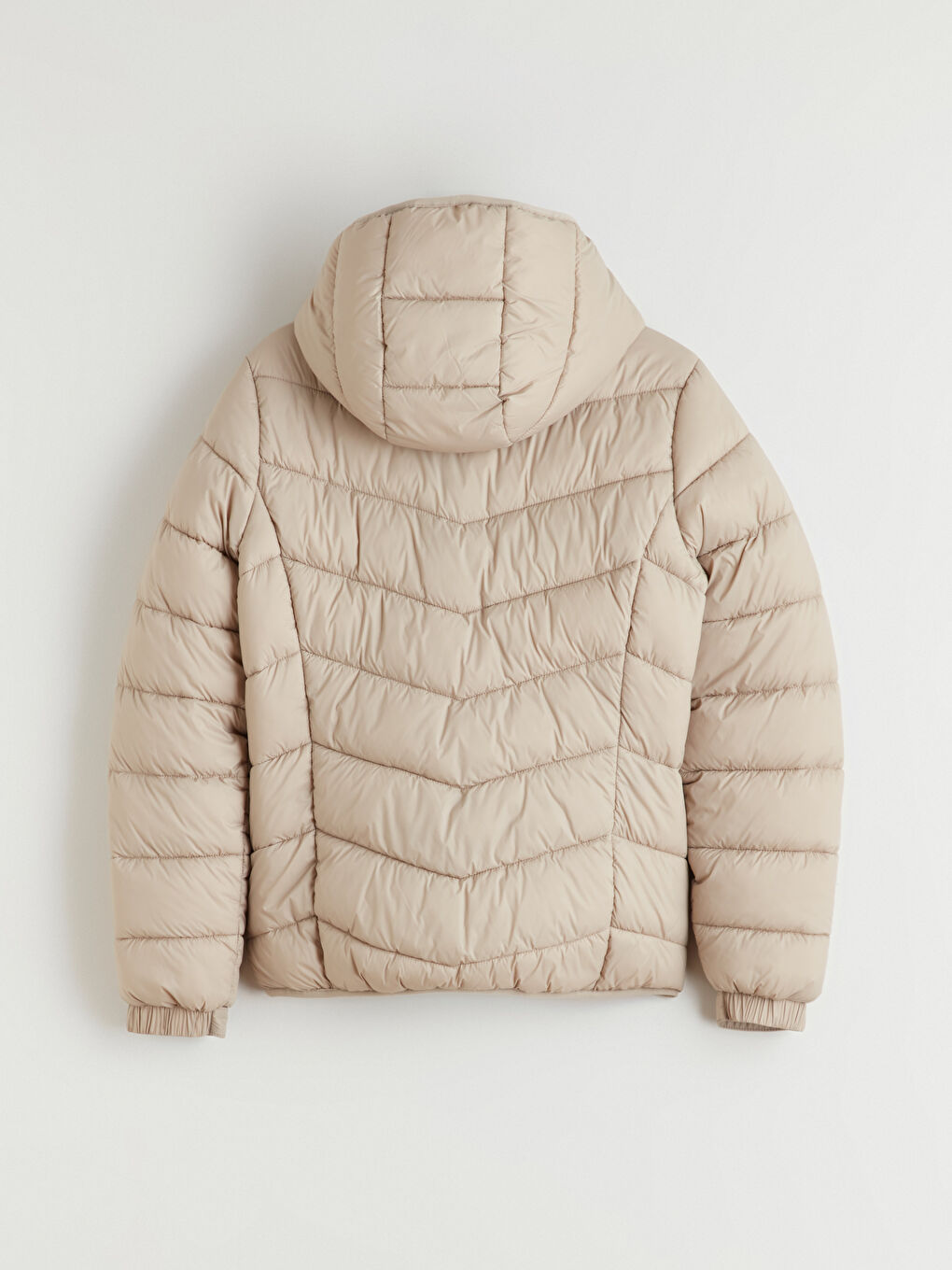 Bej Kapüşonlu Kadın Şişme Mont-7