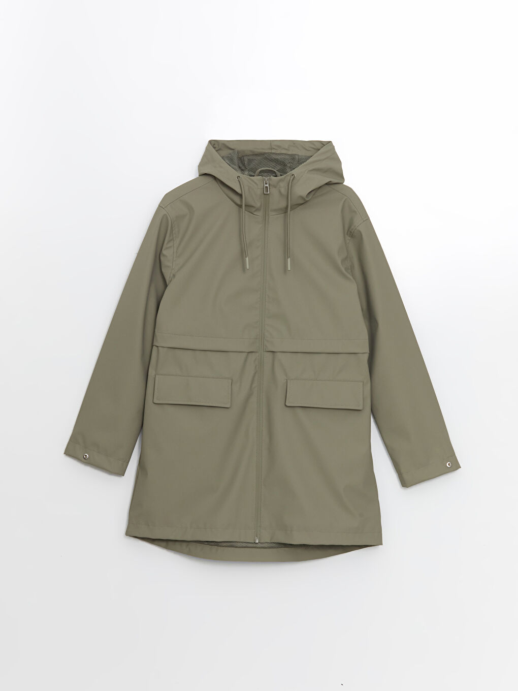 Haki Kapüşonlu Kadın Yağmurluk-5