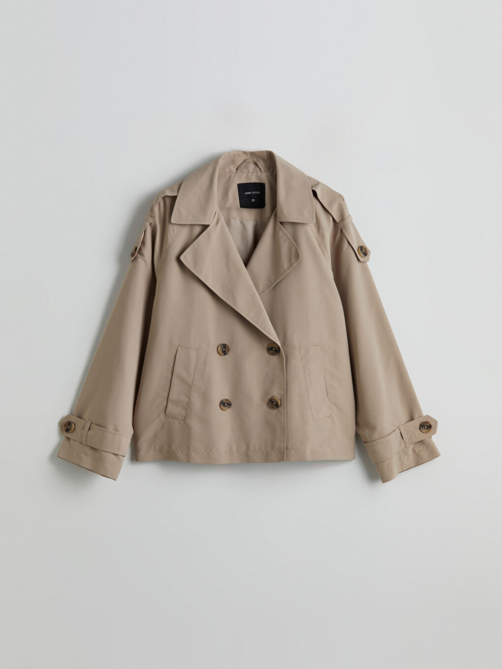 Bej Kruvaze Yaka Oversize Kadın Trençkot-5