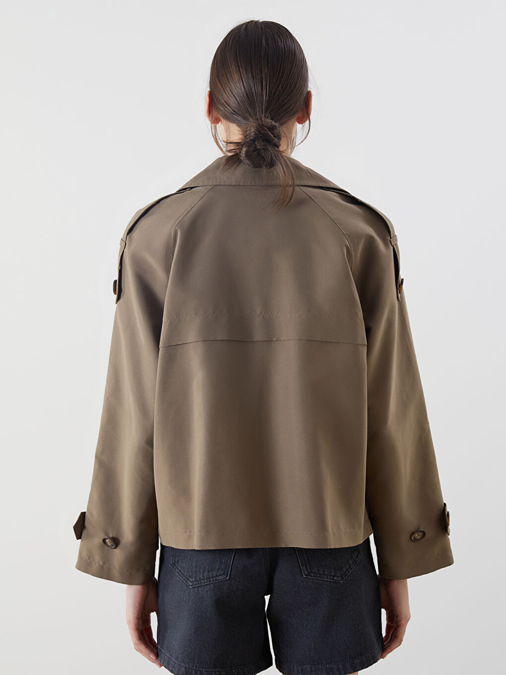 Haki Kruvaze Yaka Oversize Kadın Trençkot-4