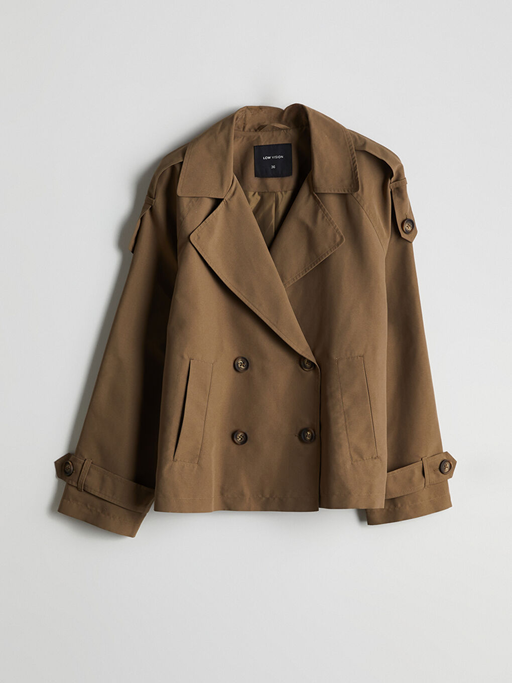 Haki Kruvaze Yaka Oversize Kadın Trençkot-5