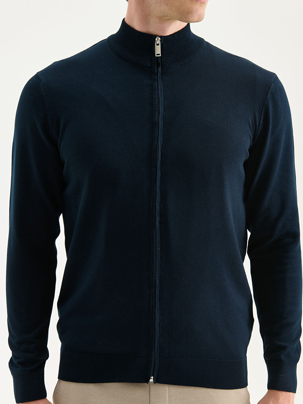 Lacivert Standart Kalıp Dik Yaka Erkek Triko Hırka-2