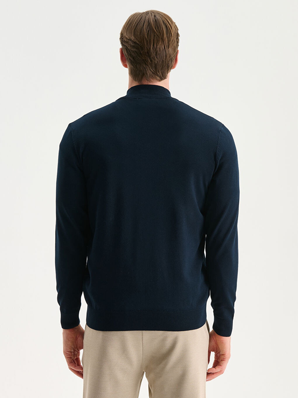 Lacivert Standart Kalıp Dik Yaka Erkek Triko Hırka-3