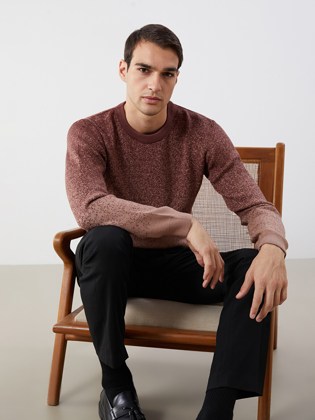 Pull Homme Hiver En Laine Jacquard - Manches Longues, Col Rond, Motif Texturé, Coupe Décontractée