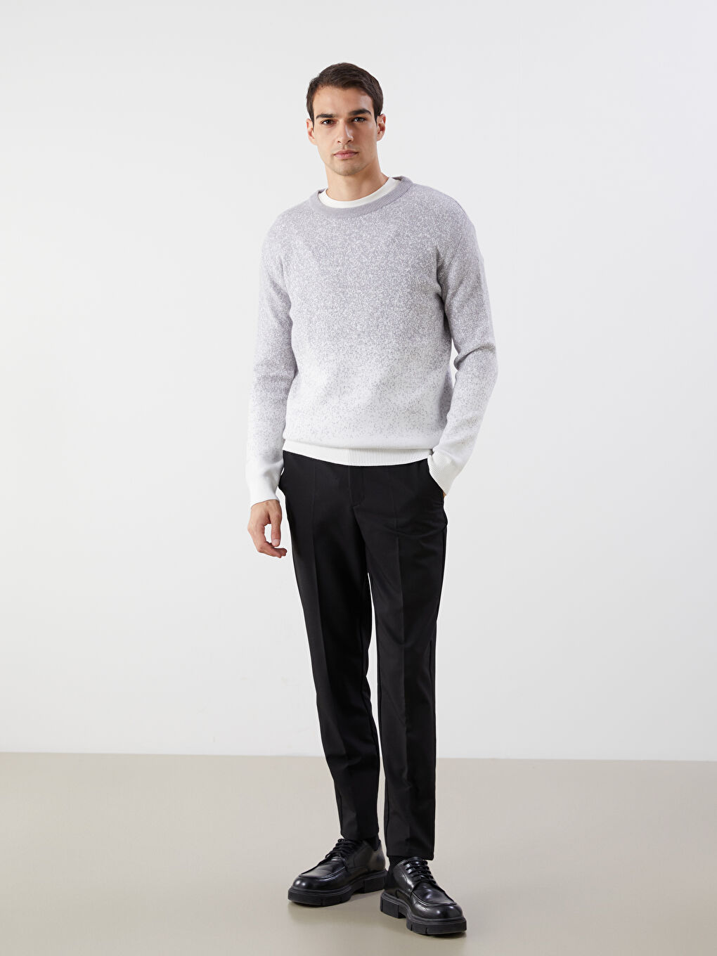 Crew Neck Long Sleeve Men's Tricot Sweater-1