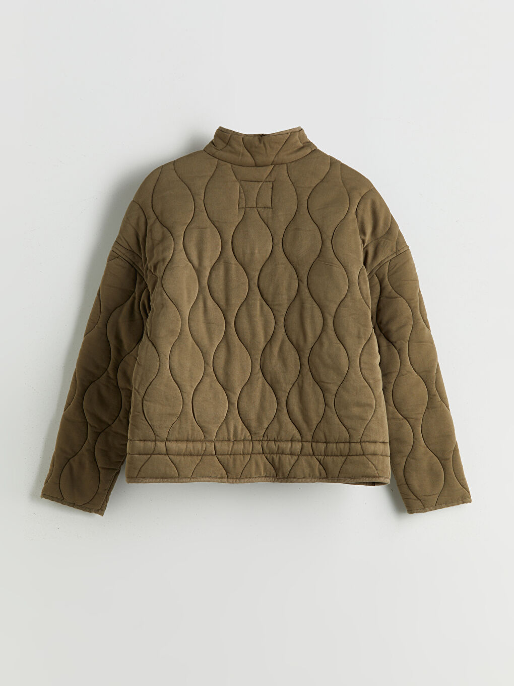 Haki Dik Yaka Kapitone Oversize Kadın Mont-6