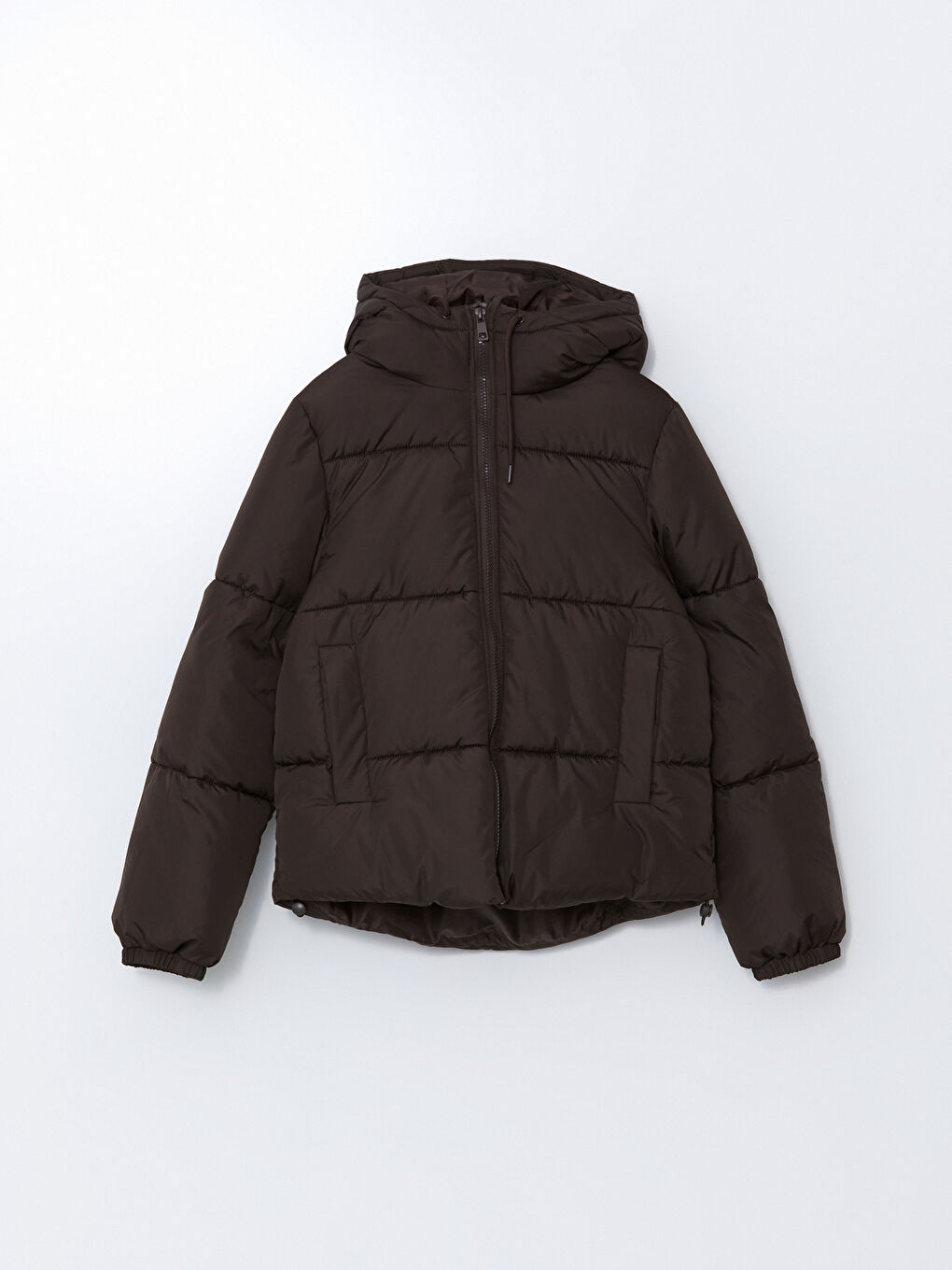 Kahverengi Kapüşonlu Kadın Şişme Mont-5