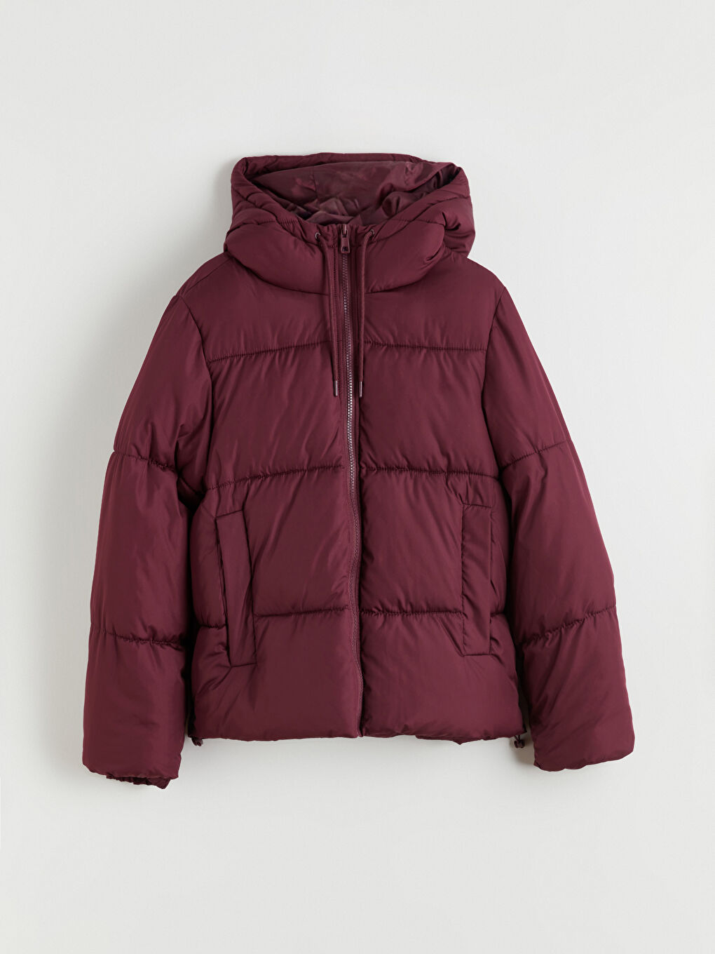 Bordo Kapüşonlu Kadın Şişme Mont-5