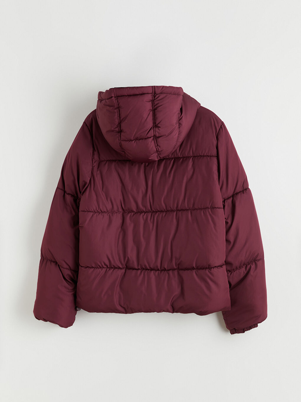 Bordo Kapüşonlu Kadın Şişme Mont-7