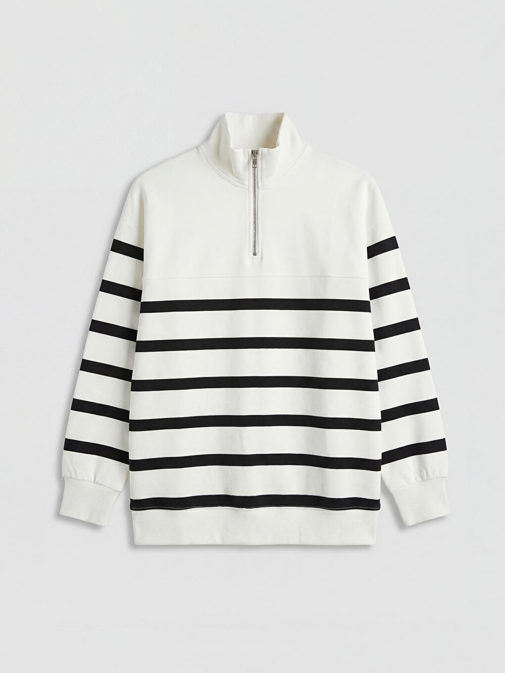 Dik Yaka Çizgili Kadın Kalın Sweatshirt Tunik