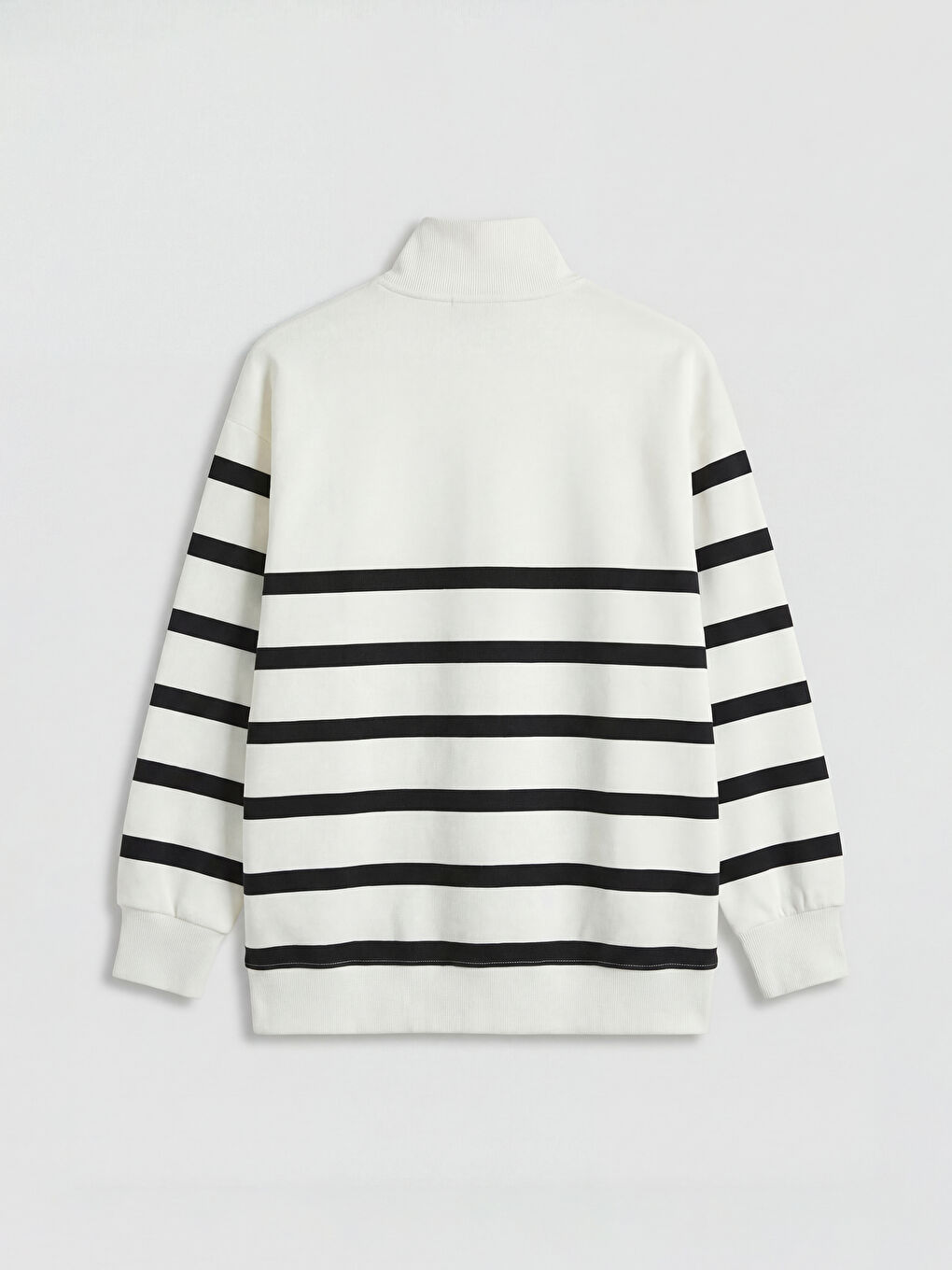 Dik Yaka Çizgili Kadın Kalın Sweatshirt Tunik-1