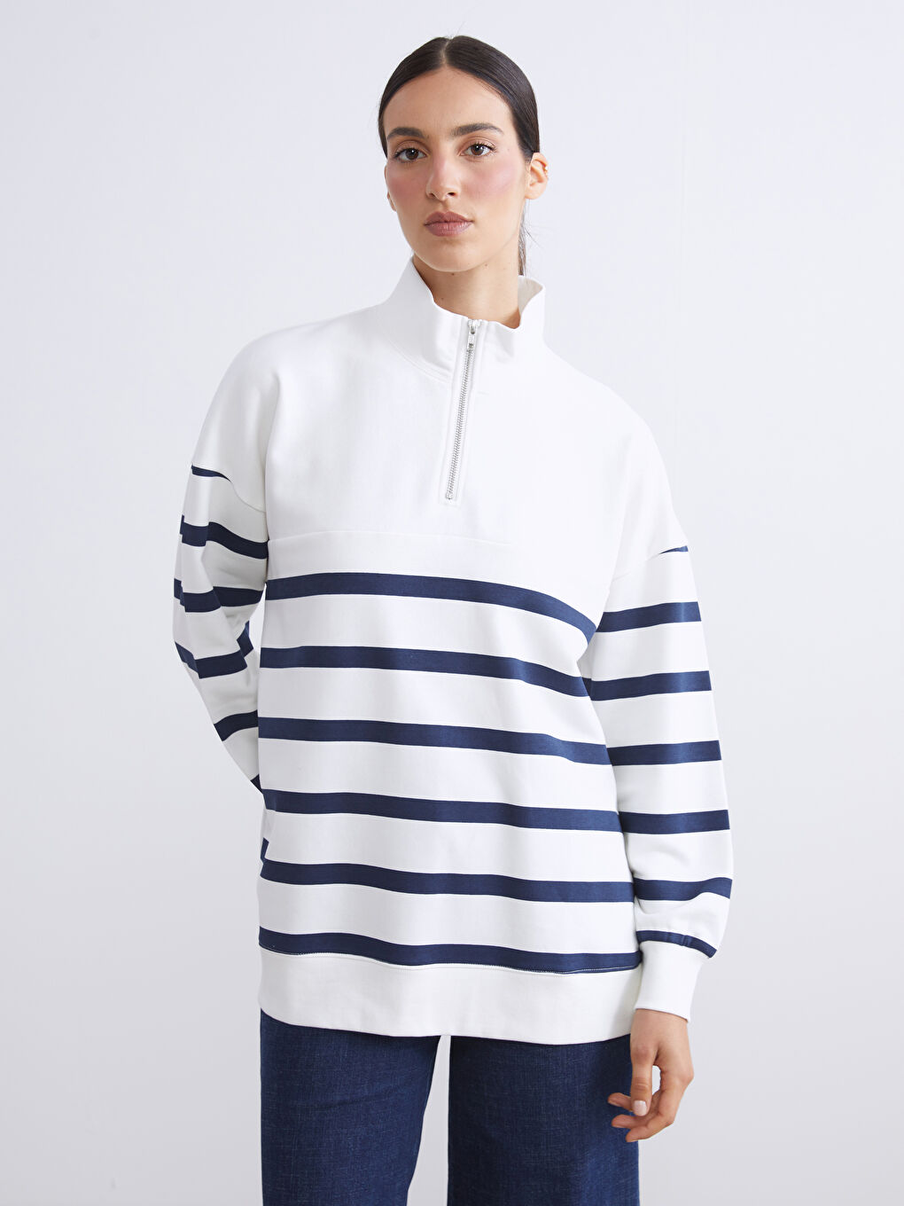 Stand Collar Oversize Women's Thick Sweatshirt Tunic