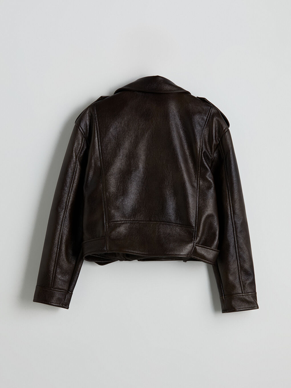 LCW Vision Biker Neck Belted Women's Faux Leather Jacket -W57774Z8-D7V